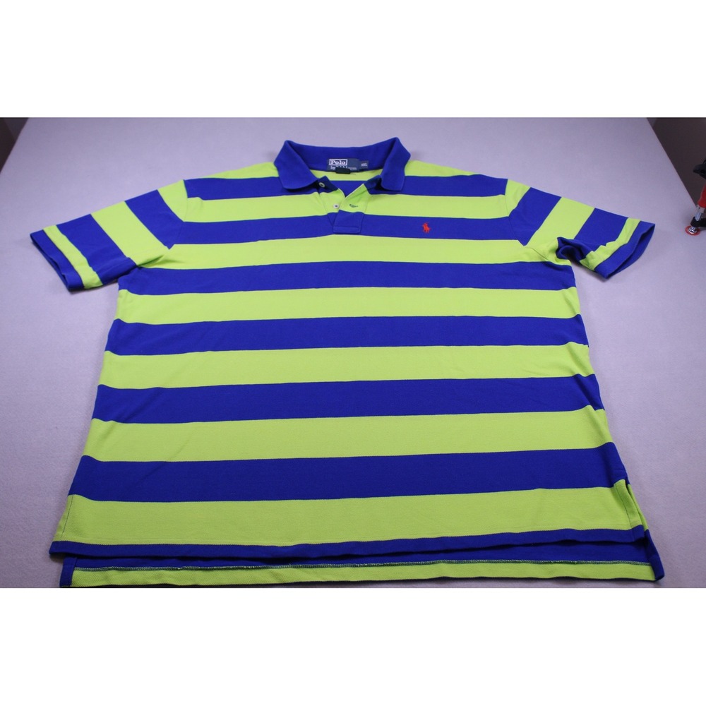 Polo by Ralph Lauren Men's Neon Green & Blue Striped Polo Shirt